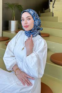 Lamelif Retro Desen Soft Eşarp Lacivert Mavi