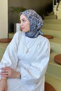 Lamelif Retro Desen Soft Eşarp Mavi