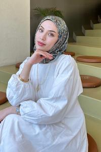 Lamelif Retro Desen Soft Eşarp Mint Yeşili