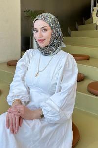 Lamelif Retro Desen Soft Eşarp Mint Yeşili