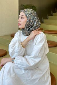 Lamelif Retro Desen Soft Eşarp Mint Yeşili