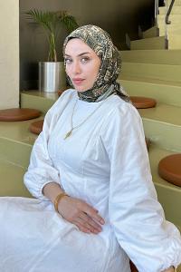 Lamelif Retro Desen Soft Eşarp Mint Yeşili