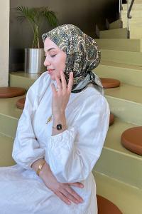 Lamelif Retro Desen Soft Eşarp Mint Yeşili