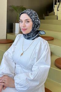 Lamelif Retro Desen Soft Eşarp Siyah