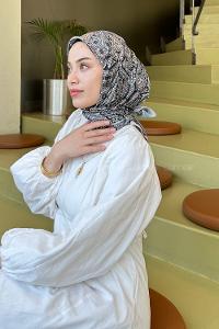 Lamelif Retro Desen Soft Eşarp Vizon