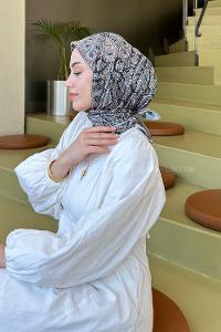 Lamelif Retro Desen Soft Eşarp Vizon