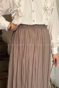 Lamelif Poplin Kraşlı Tesettür Etek Soluk Kahverengi