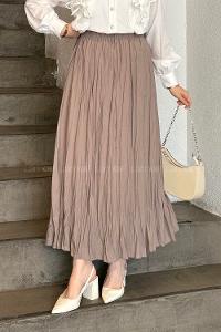 Lamelif Poplin Kraşlı Tesettür Etek Soluk Kahverengi