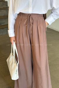 Brown Cotton High Waist Material Pants