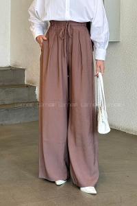 Brown Cotton High Waist Material Pants