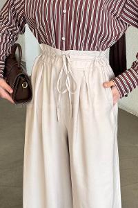 Stone Cotton High Waist Material Pants