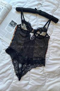 Lamelif Saten Leopar Dantel  Body Suit