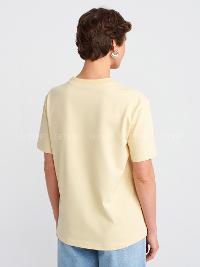 Lamelif Dilvin 30312 Dekoratif Dikişli Bisiklet Yaka Tshirt Sarı