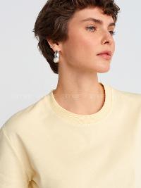 Lamelif Dilvin 30312 Dekoratif Dikişli Bisiklet Yaka Tshirt Sarı