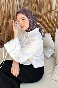 Lamelif Retro Desen Soft Eşarp Acı Kahve