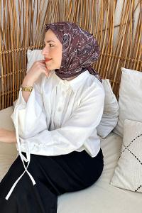 Lamelif Retro Desen Soft Eşarp Acı Kahve