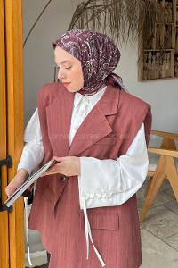 Lamelif Retro Desen Soft Eşarp Bordo