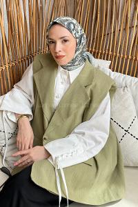 Lamelif Retro Desen Soft Eşarp Çağla Yeşili