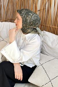 Lamelif Retro Desen Soft Eşarp Haki