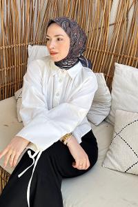 Lamelif Retro Desen Soft Eşarp Kahverengi Lacivert