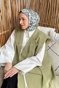 Lamelif Retro Desen Soft Eşarp Mint Yeşili