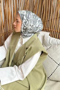 Lamelif Retro Desen Soft Eşarp Mint Yeşili