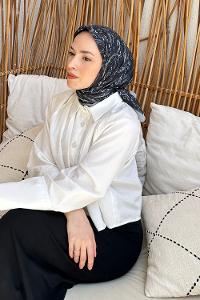 Lamelif Retro Desen Soft Eşarp Siyah Gri