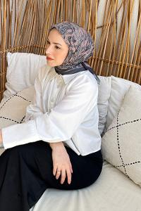 Lamelif Retro Desen Soft Eşarp Siyah Kahverengi
