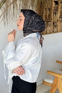 Lamelif Retro Desen Soft Eşarp Siyah Sütlü Kahve