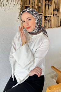 Lamelif Retro Desen Soft Eşarp Soft Kahve Taş
