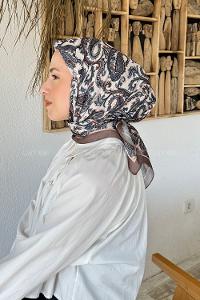 Lamelif Retro Desen Soft Eşarp Soft Kahve Taş