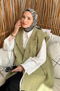 Water Green Cotton Fabric Striped Flowering Straight Printed Scarf