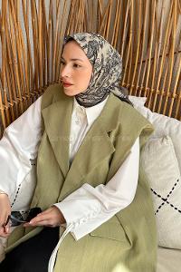 Water Green Cotton Fabric Striped Flowering Straight Printed Scarf