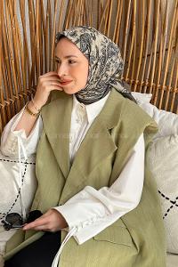 Water Green Cotton Fabric Striped Flowering Straight Printed Scarf