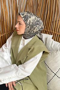 Water Green Cotton Fabric Striped Flowering Straight Printed Scarf