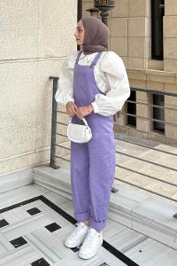 Lamelif Cep Detaylı Salopet Lila
