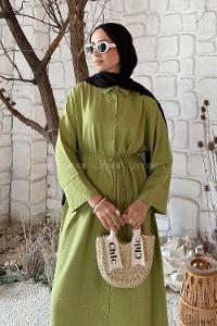 Pistachio Green Shirt Collar Cotton Lycra Dresess