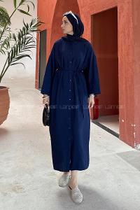 Lamelif Pat Detaylı Elbise Lacivert