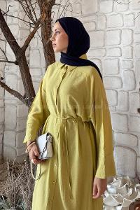 Lamelif Pat Detaylı Elbise Sarı
