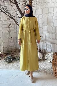 Lamelif Pat Detaylı Elbise Sarı