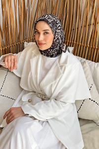 Lamelif Retro Desen Soft Eşarp Acı Kahve