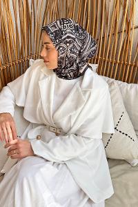 Lamelif Retro Desen Soft Eşarp Acı Kahve