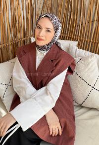 Lamelif Retro Desen Soft Eşarp Acı Kahve Taş