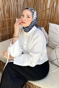 Lamelif Retro Desen Soft Eşarp Gece Mavisi