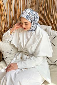 Lamelif Retro Desen Soft Eşarp Gri İndigo