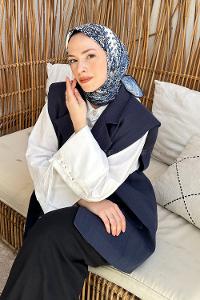 Lamelif Retro Desen Soft Eşarp Lacivert