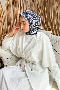 Lamelif Retro Desen Soft Eşarp Lacivert