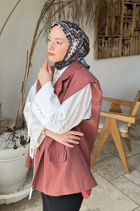 Lamelif Retro Desen Soft Eşarp Lacivert Kiremit