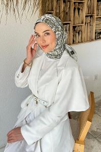 Lamelif Retro Desen Soft Eşarp Mint Yeşili