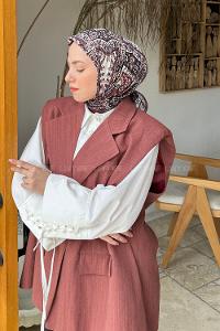 Lamelif Retro Desen Soft Eşarp Mürdüm